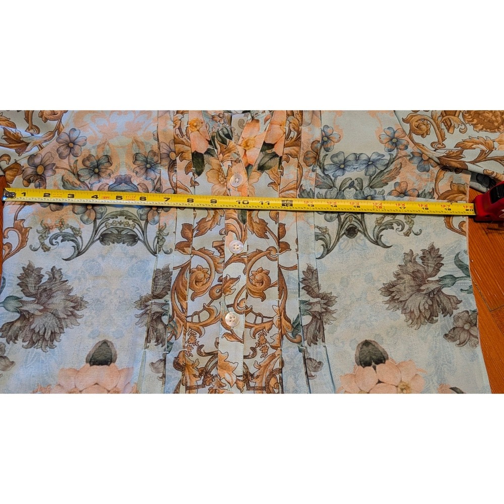 Soft Surroundings Blue Gold Baroque Floral Pintuck Blouse size Small boho - Picture 9 of 11